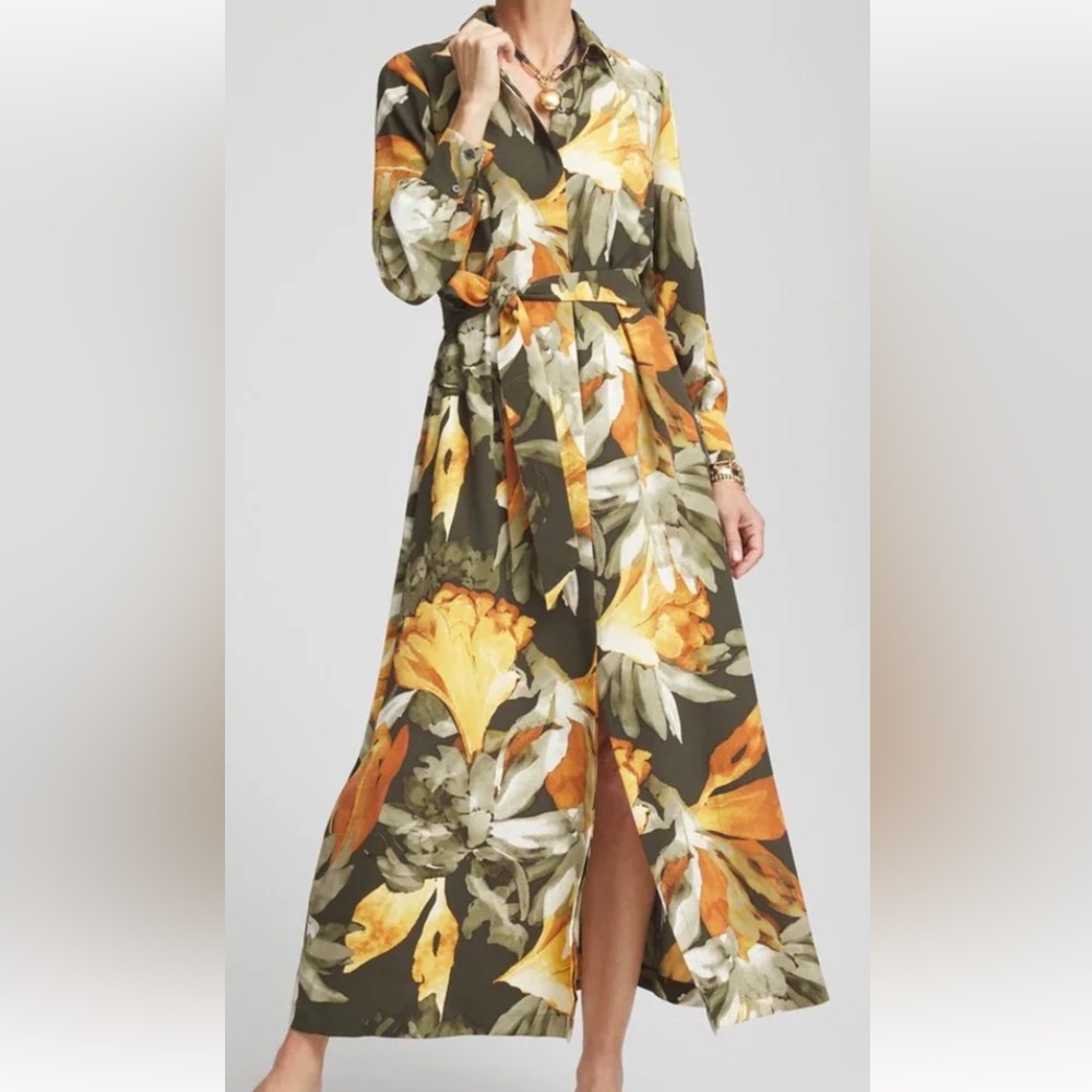 Chicos Fall Floral Print Shirt Dress